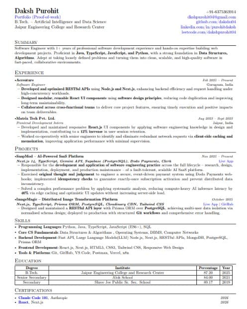 Daksh resume preview
